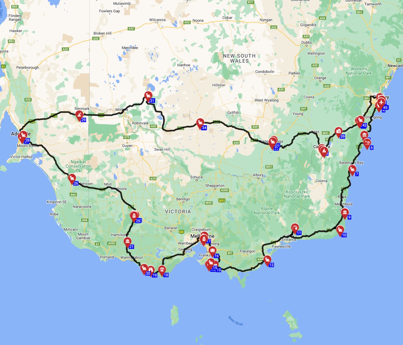Map for Sydney Roundtrip - The D Route
